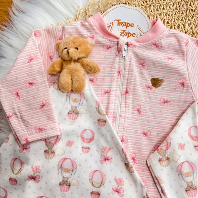 Kit 2 Macacões + Naninha Ursinha - Ursinha no Balão - Rose e Rosa